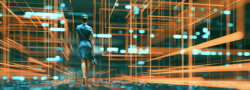 picture of a woman walking through laser light