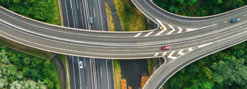 drone shot of a highway crossing