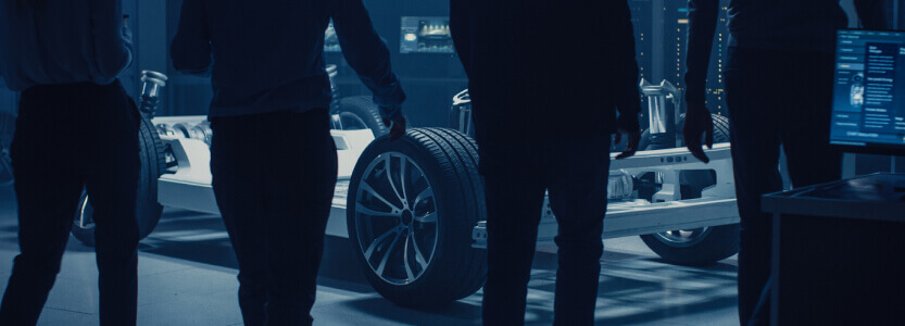 Photo of a car on the assembly line in the automotive production